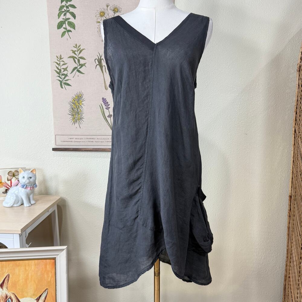 Banana Blue Australia Gray Linen Tunic Top Mini Dress Lagenlook Grunge Cottage M